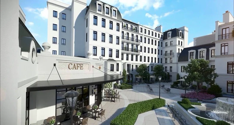 Corso Atlanta senior living community offering independent living, assisted living, memory care, and respite care in Atlanta, GA, exterior featuring the community cafe