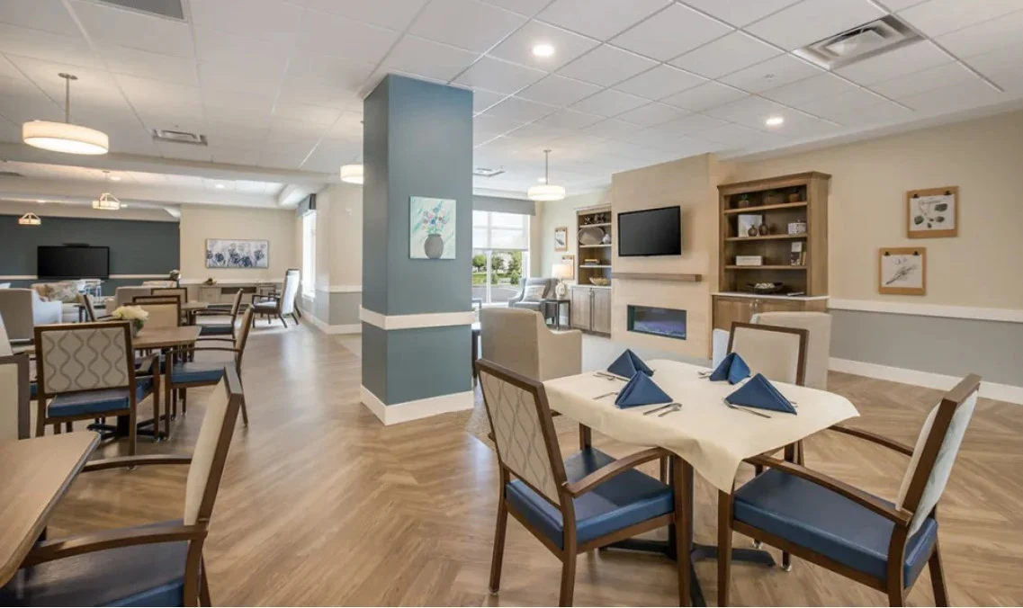 Cascade Creek Memory Care dining and media room