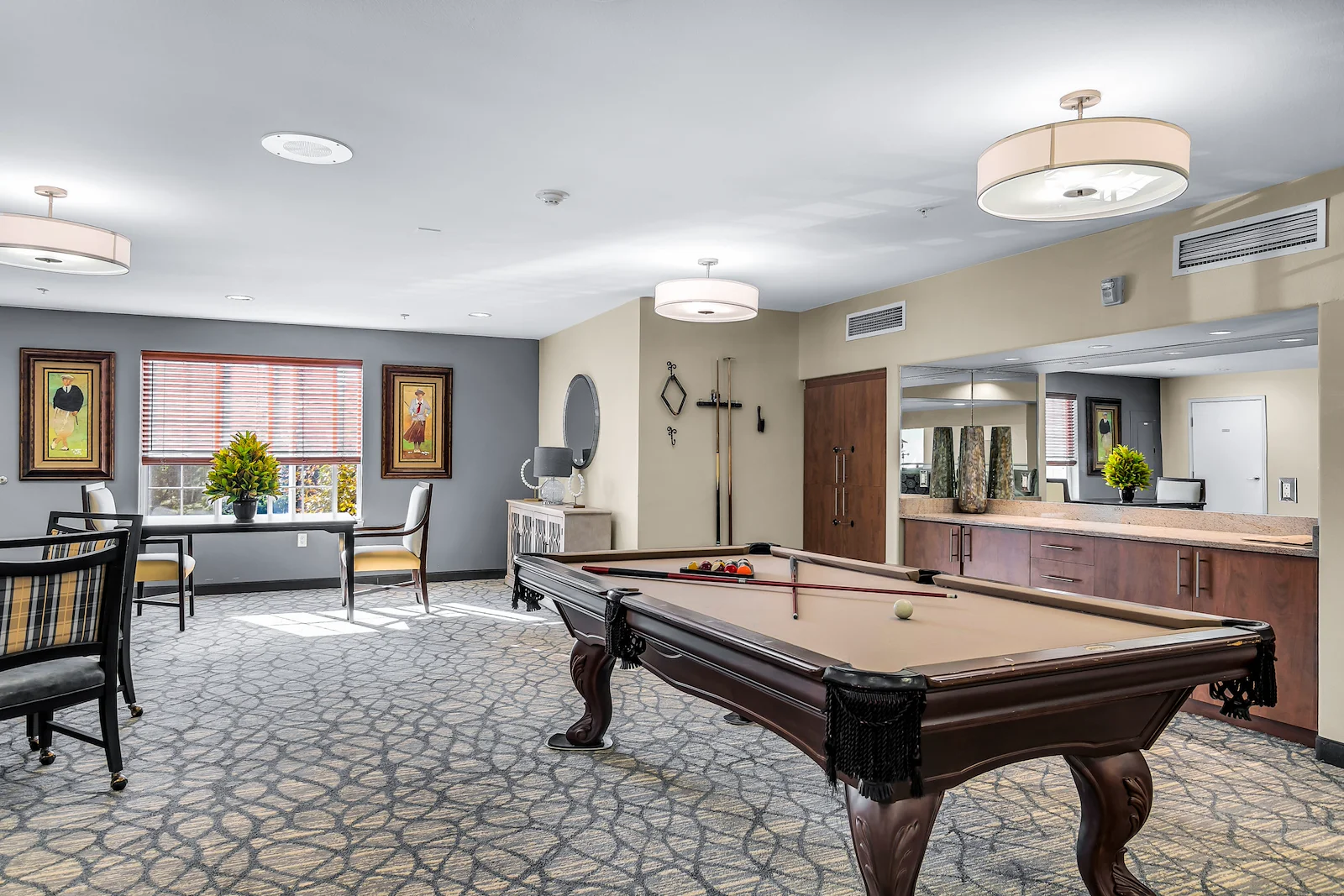 Colonial Gardens Gracious Retirement Living Hawthorn Senior Independent Living in Beverly, Massachusetts billiards table game room
