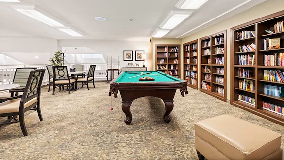 Carolina Estates Gracious Retirement Living Hawthorn Senior Independent Living in Greensboro, North Carolina billiards table game room