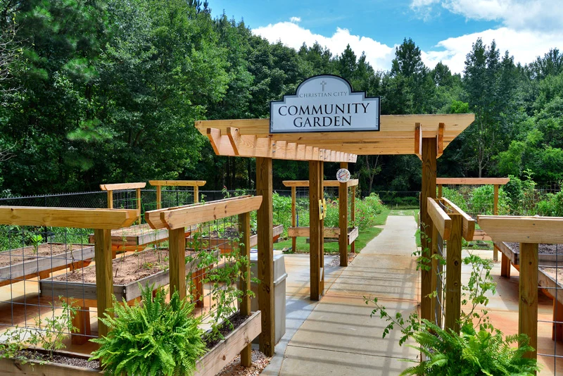 Pruitthealth lifestyle senior community Christian City Assisted Living Center in Union City, Georgia outdoor community garden