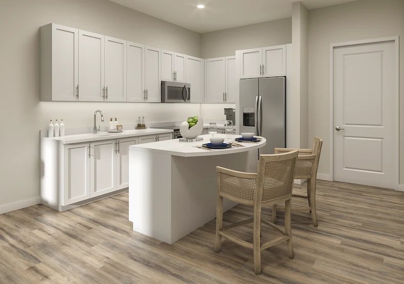 AVIVA Port St. Lucie West senior living community offering active adult living and independent living in Port St. Lucie, FL, apartment kitchen