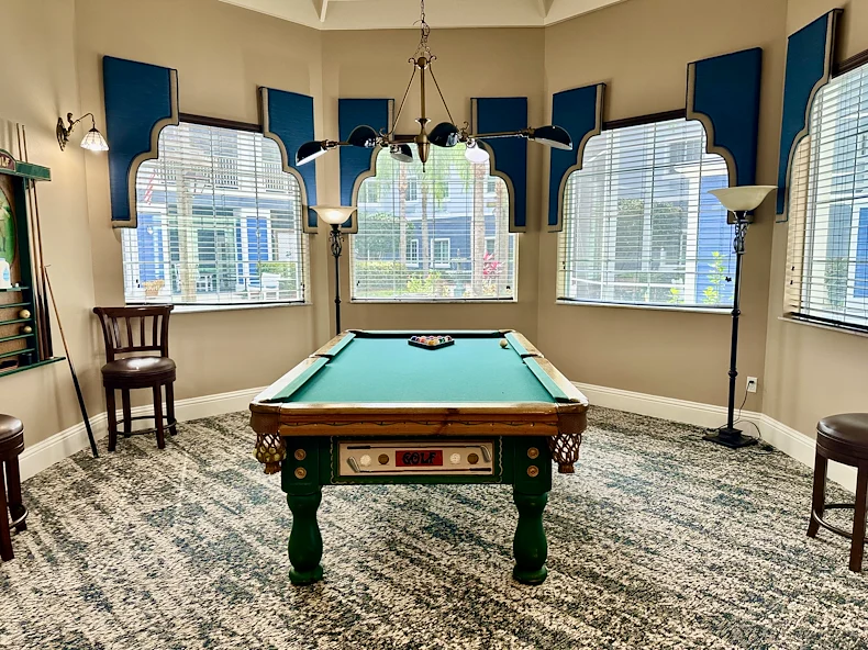 Alto Stuart, senior living community offering assisted living, memory care, and respite care in Stuart, FL, activities room featuring a pool table