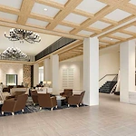 Wellington Bay with Lisbet Health Center senior living community offering independent living, assisted living, and memory care in Wellington, FL, common lounge area perfect for socializing