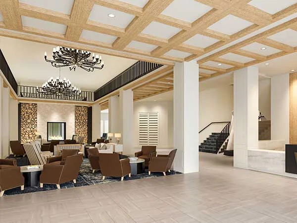 Wellington Bay with Lisbet Health Center senior living community offering independent living, assisted living, and memory care in Wellington, FL, common lounge area perfect for socializing