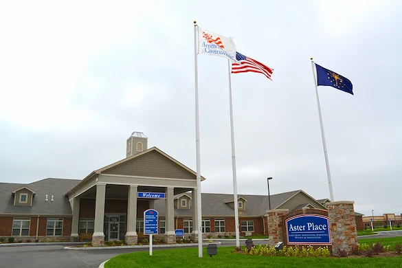 Aster Place senior living community offering independent living, assisted living, memory care, and respite care in Lafayette, IN, front entrance