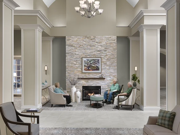 Parkway Place Senior Living sitting area by fireplace