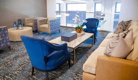 Watermere at the Preserve senior living community offering active adult living and independent living in North Richland Hills, TX, community lounging area that is great for relaxing or socializing