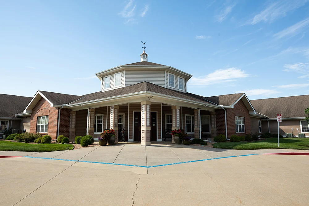 Kidron Bethel Village senior living community and continuing care retirement community (CCRC) offering independent living, assisted living, and respite care in North Newton, KS, front entrance