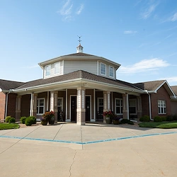Kidron Bethel Village senior living community and continuing care retirement community (CCRC) offering independent living, assisted living, and respite care in North Newton, KS, front entrance