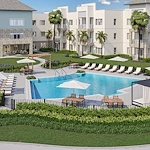 AVIVA Port St. Lucie West senior living community offering active adult living and independent living in Port St. Lucie, FL, pool with poolside seating