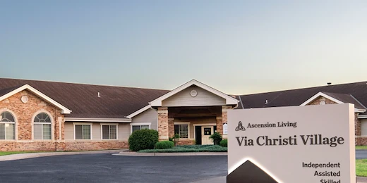 Ascension Living Via Christi Village McLean Senior Living in Wichita, Kansas front exterior welcome sign