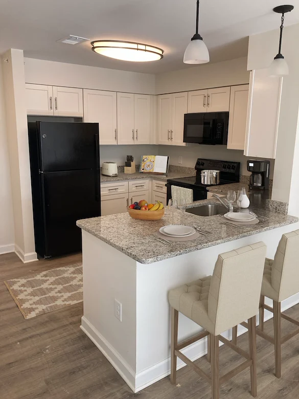 Willow Manor at Cabin Branch senior living community offering independent living and affordable living in Clarksburg, MD, apartment kitchen with modern touches