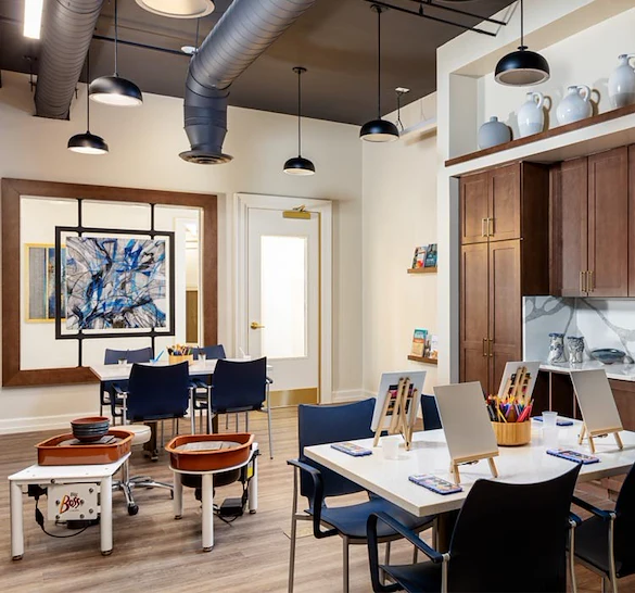Westhill Macon senior living community offering assisted living and memory care in Macon, GA, activities room with art stations set up