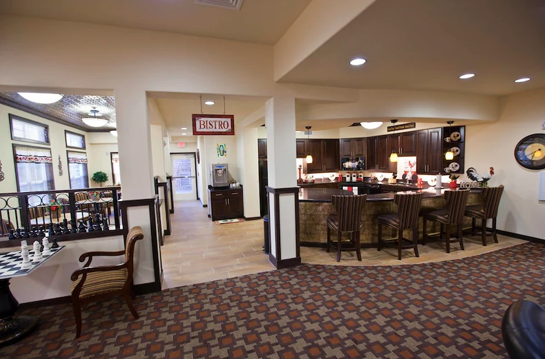 Pioneer Ridge Gracious Retirement Living Hawthorn Senior Independent Living in McKinney, Texas bistro kitchen