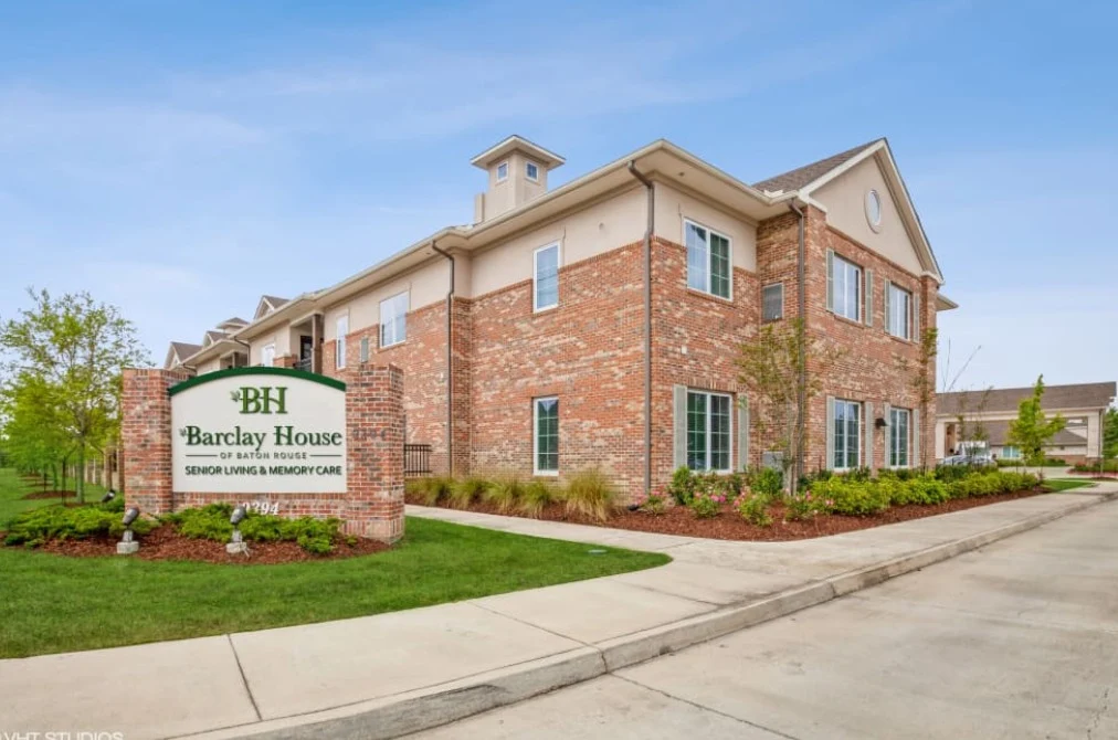 Barclay House of Baton Rouge senior living community offering assisted living and memory care in Baton Rouge, LA, exterior featuring the community sign