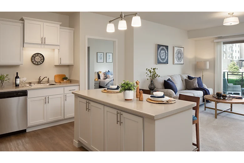 Kitchen and living area at the Waters of Oak Creek 