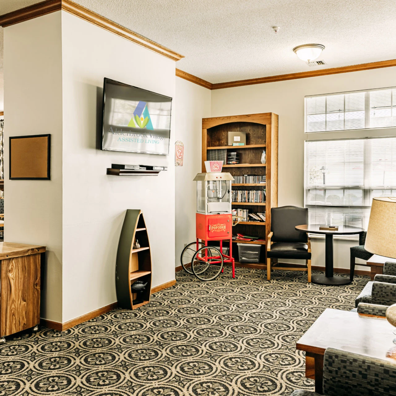 Alderbrook Village assisted living community in Arkansas City, KS, cozy sitting area for reading, watching tv, or socializing