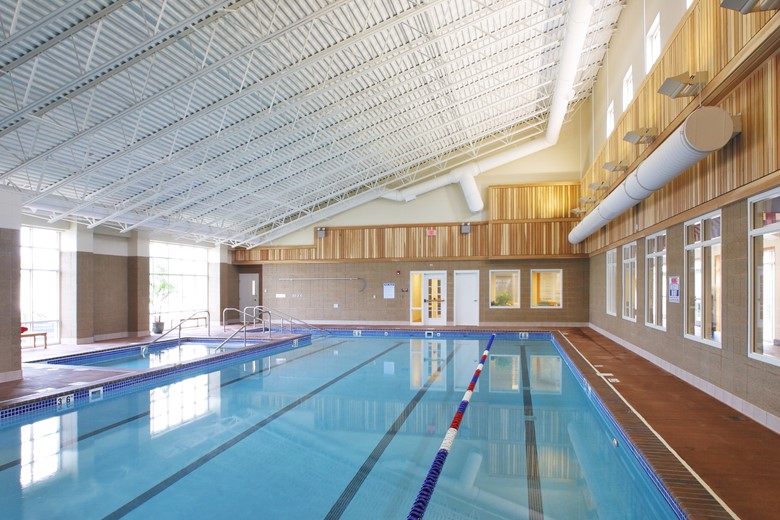 60-foot lap pool and warm therapy pool