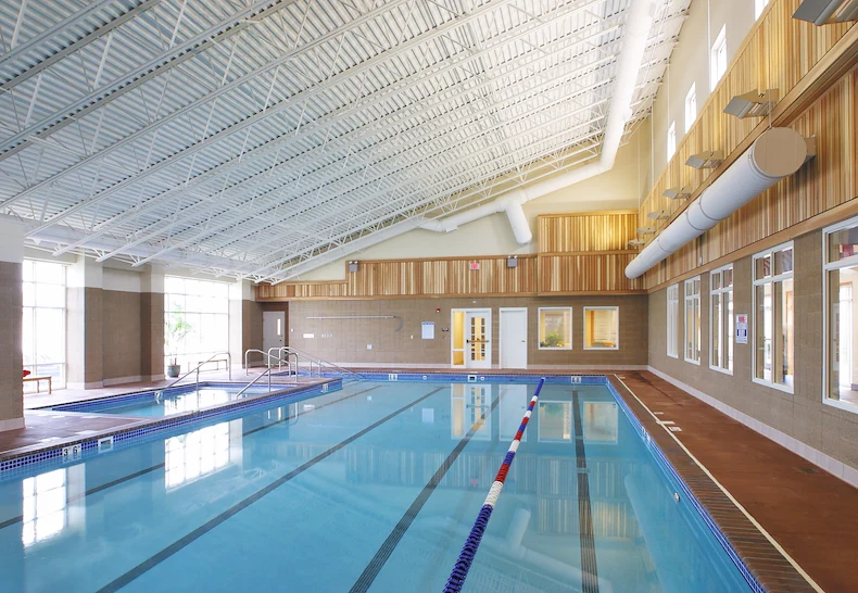 60-foot lap pool and warm therapy pool