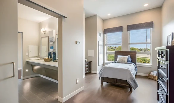 Cascade Creek Memory Care bedroom and bathroom