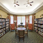 Allegro St. Augustine senior living offering independent living, assisted living, and respite care in Saint Augustine, FL, library with various seating options