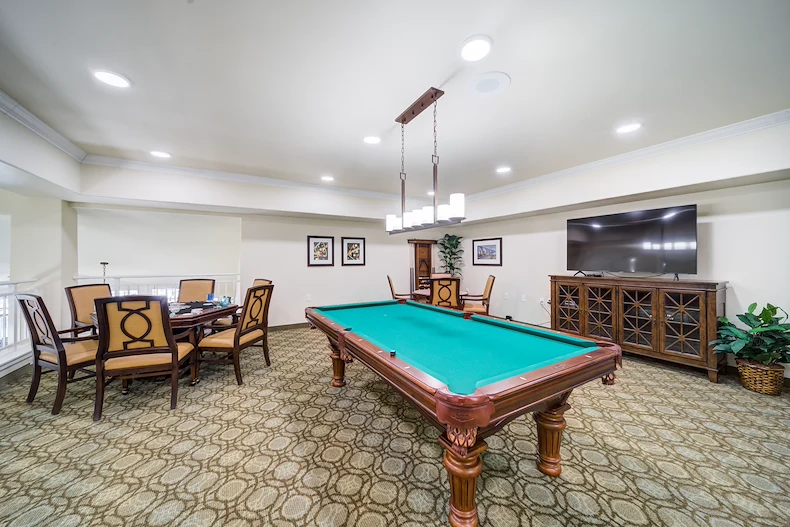 Azalea Estates Gracious Retirement Living Hawthorn Senior Independent Living in Chapel Hill, North Carolina billiards game room