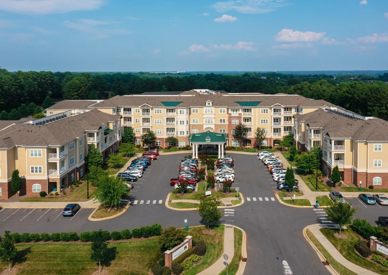 Brightmore of South Charlotte senior living community offering independent living, assisted living, and memory care in Charlotte, NC, exterior view from above