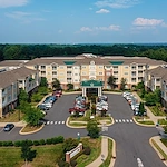 Brightmore of South Charlotte senior living community offering independent living, assisted living, and memory care in Charlotte, NC, exterior view from above