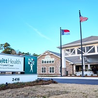 PruittHealth - Crystal Coast Skilled Nursing & Rehabilitation Center Senior Care in Beaufort, North Carolina front exterior welcome sign