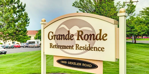 Grande Ronde Retirement Residence senior living community offering independent living, assisted living, and respite care in La Grande, OR, community welcome sign