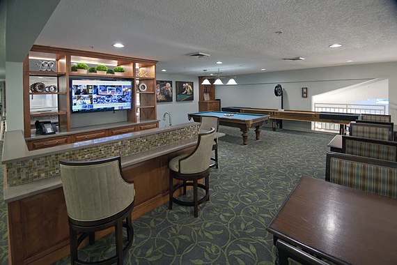 Allegro St. Augustine senior living offering independent living, assisted living, and respite care in Saint Augustine, FL, activities room featuring a pool table