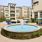 Active adult living and independent living at Watercrest at Shadow Creek Ranch in Pearland, TX, outdoor area with a water fountain