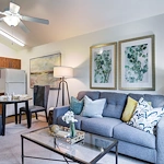 Sanford Estates Gracious Retirement Living Hawthorn Senior Independent Living in Roswell, Georgia apartment living room and kitchenette