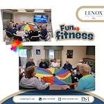 Lenox on the Lake senior living community offering assisted living and memory care in Lauderhill, FL, seniors enjoying a parachute activity to promote staying active and engaged