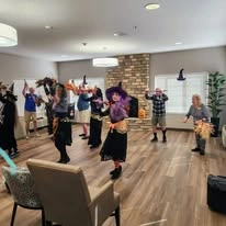 Desert Springs Gracious Retirement Living Hawthorn Senior Independent Living in Oro Valley, Arizona residents at a Halloween themed dance party