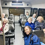 Sequoia Grove Gracious Retirement Living Hawthorn Senior Independent Living in Granite Bay, California residents on the transportation bus