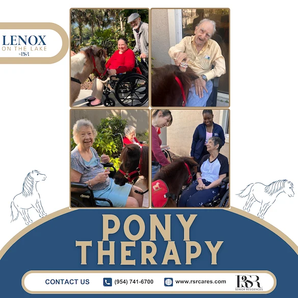 Lenox on the Lake senior living community offering assisted living and memory care in Lauderhill, FL, pony therapy event
