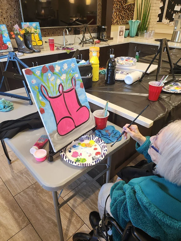 The Village at Keizer Ridge Assisted Living and Memory Care resident activity - painting