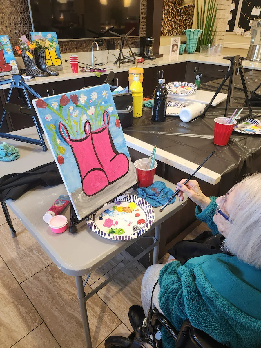 The Village at Keizer Ridge Assisted Living and Memory Care resident activity - painting