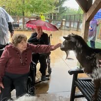 Ascension Living Bethlehem Woods Village Senior Living in La Grange Park, Illinois residents at the petting zoo