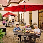 The Mansion at Rosemont Senior Living in Rosemont, PA, residents socializing outside