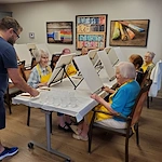 Residents of Broadwell Senior Living at Plymouth participated in a painting class to celebrate World Art Day