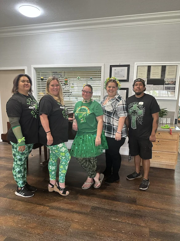 Ridgeview Gardens Assisted Living staff dressed up for st. patrick's day