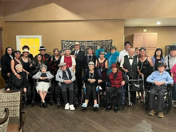 Aberdeen Crossings by New Perspective, senior living community offering assisted living in Highland Heights, OH, residents dressed up for a fun community celebration