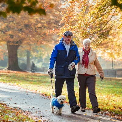 10 fall festivities for seniors | seniors walking | autumn stroll outside