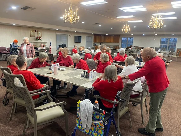 Long House senior living community offering independent living and respite care in Erlanger, KY, residents socializing: "We love to socialize"
