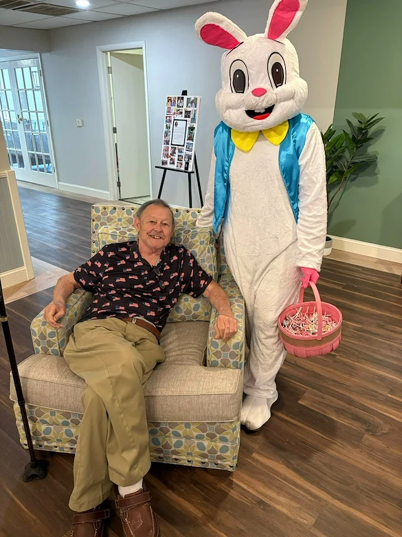 Charter Senior Living of Chattanooga resident enjoys a visit from the Easter Bunny