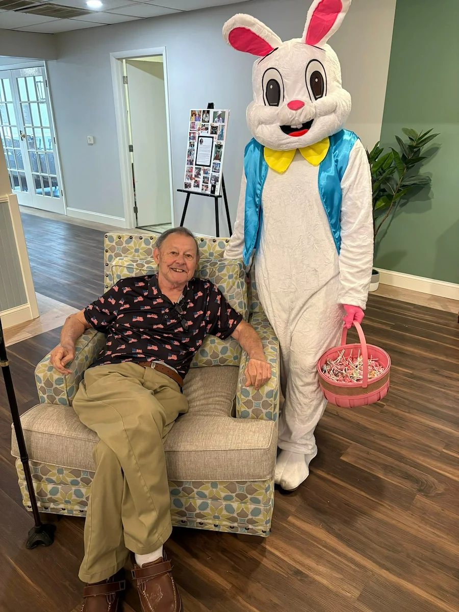 Charter Senior Living of Chattanooga resident enjoys a visit from the Easter Bunny