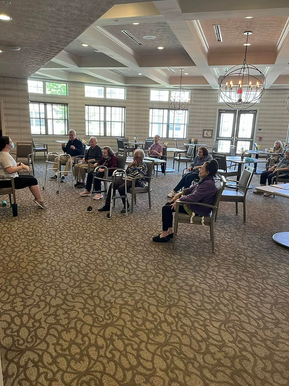 Beachwood Commons by New Perspective in Beachwood, OH, residents staying active through a group fitness class